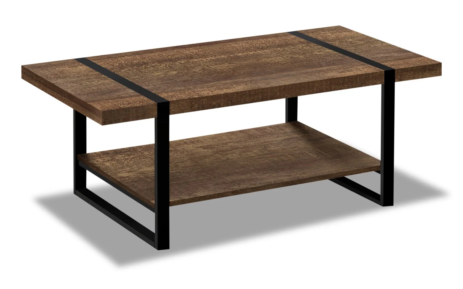 Ennis 47.25" Rustic Coffee Table with Shelf - Brown and Black with Metal Legs
