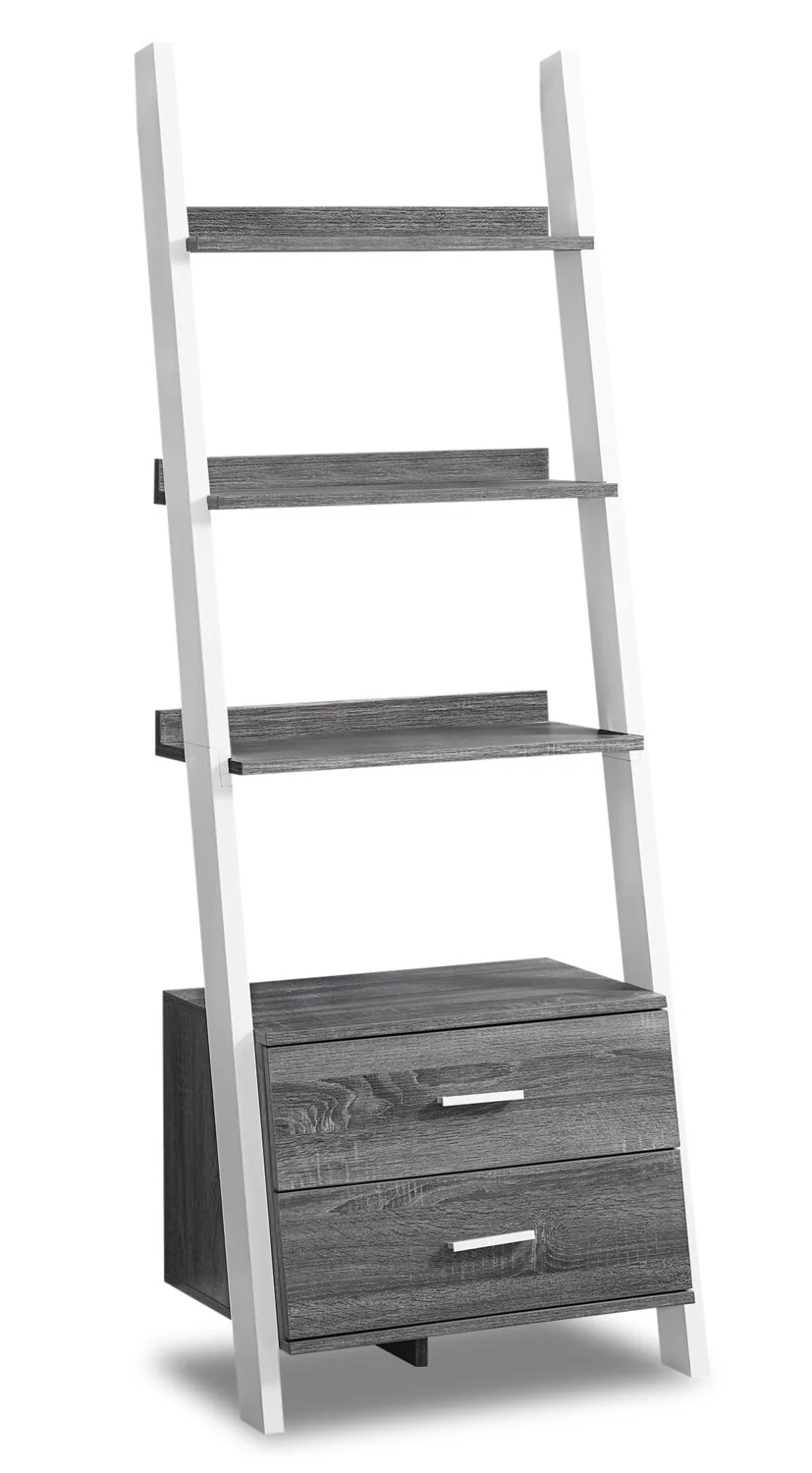 Ronan 25.5" Ladder Bookcase with Open Shelves & 2-Drawers - Grey & White