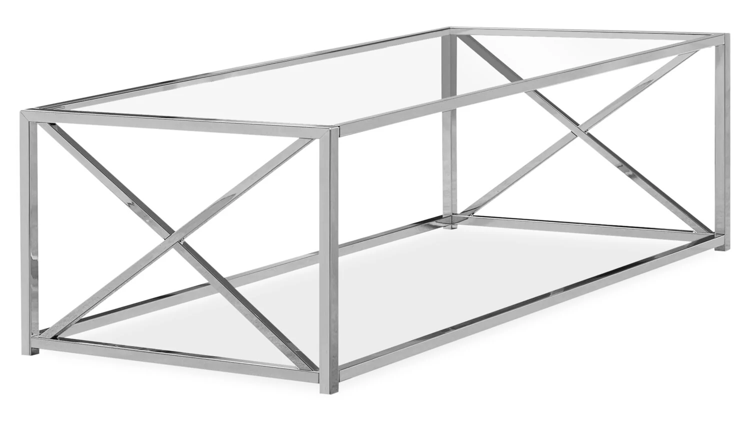 Coral 44" Modern Glass Top Coffee Table - Chrome with Metal Base