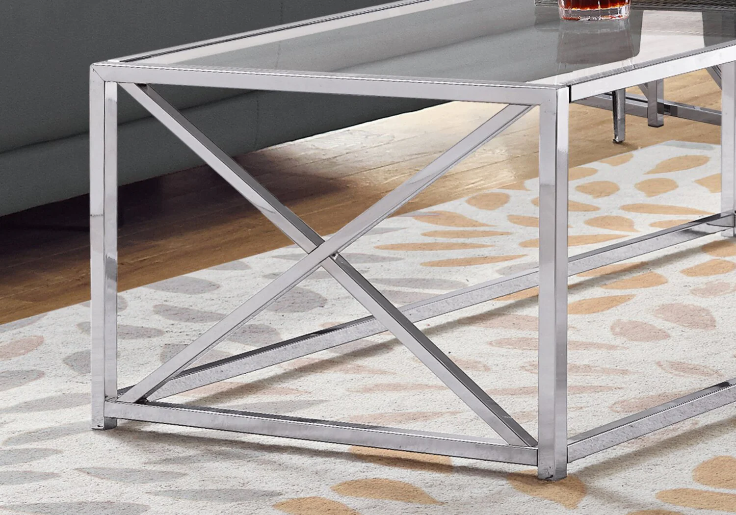 Coral 44" Modern Glass Top Coffee Table - Chrome with Metal Base