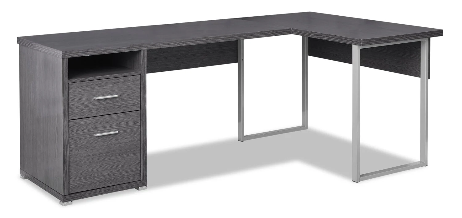 Pollie 78.75" Reversible L-Shaped Office Desk with 2-Drawers & Cubby - Grey