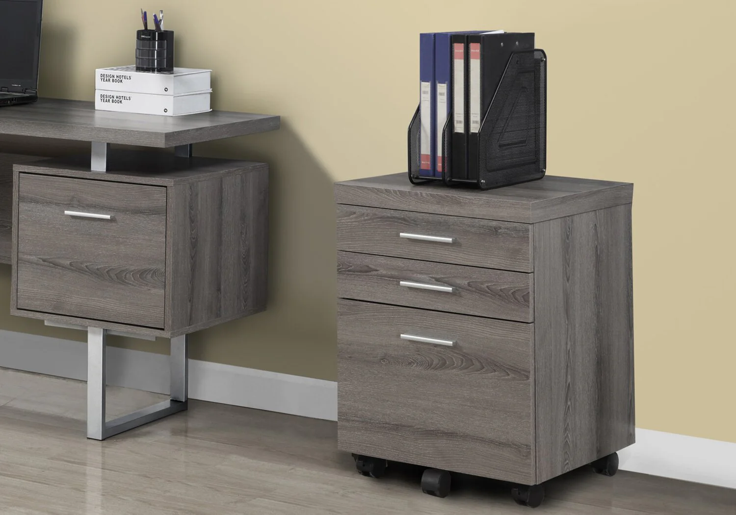 Bruno 18.25" 3-Drawer Filing Cabinet - Dark Grey