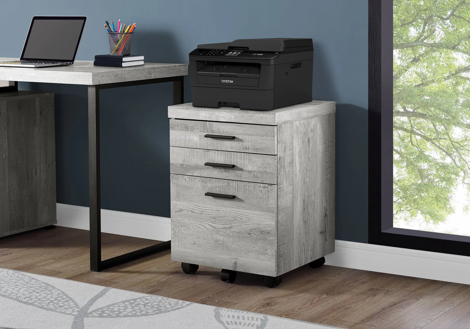 Bruno 18.25" 3-Drawer Filing Cabinet - Grey