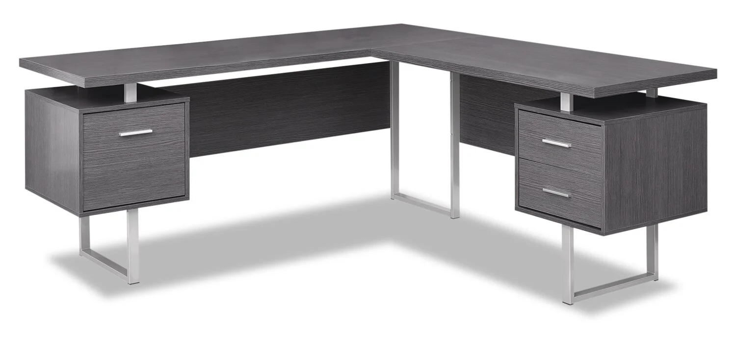 Marnie Reversible 71" L-Shaped Corner Office Desk with 3-Drawers - Grey