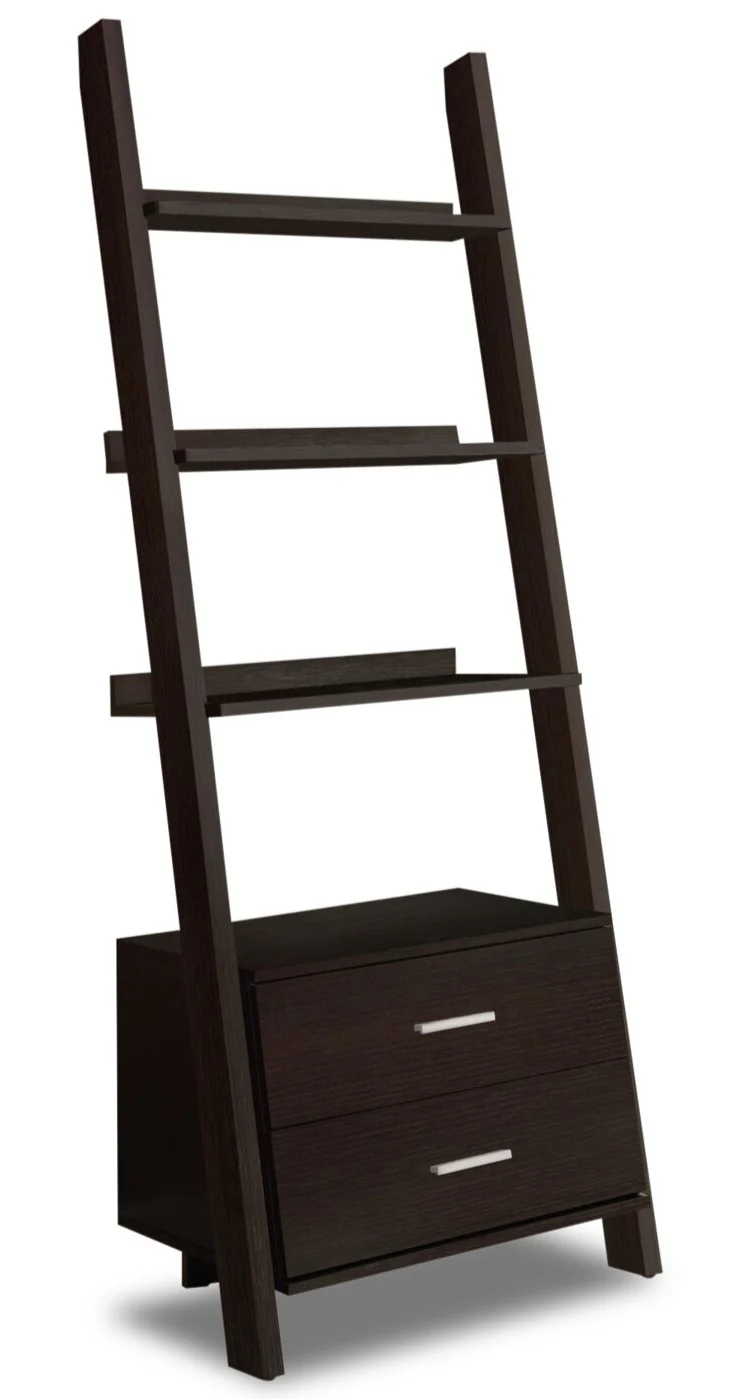 Ronan 25.5" Ladder Bookcase with Open Shelves & 2-Drawers - Espresso