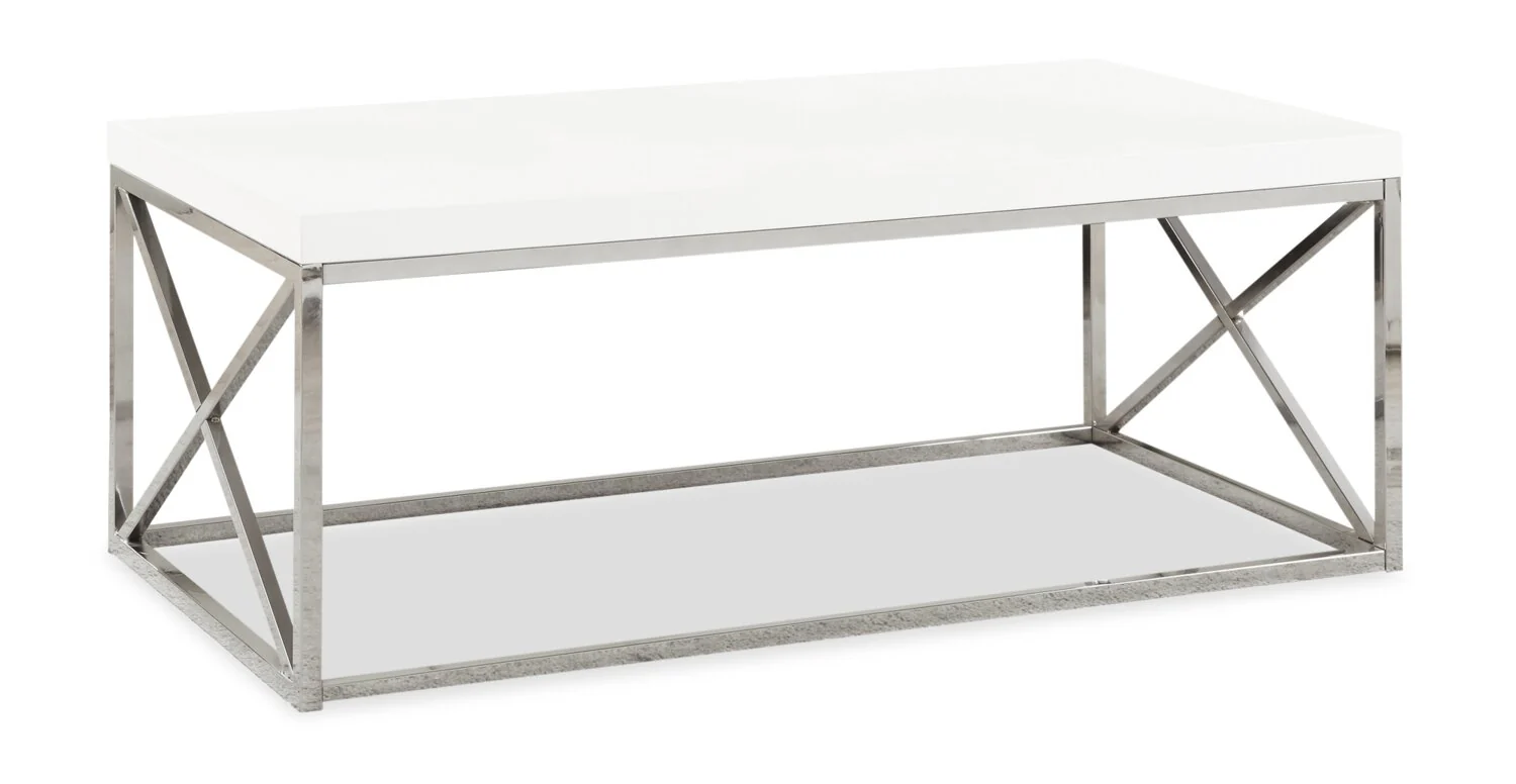 Harper 44" Modern Coffee Table - White with Chrome Metal Base