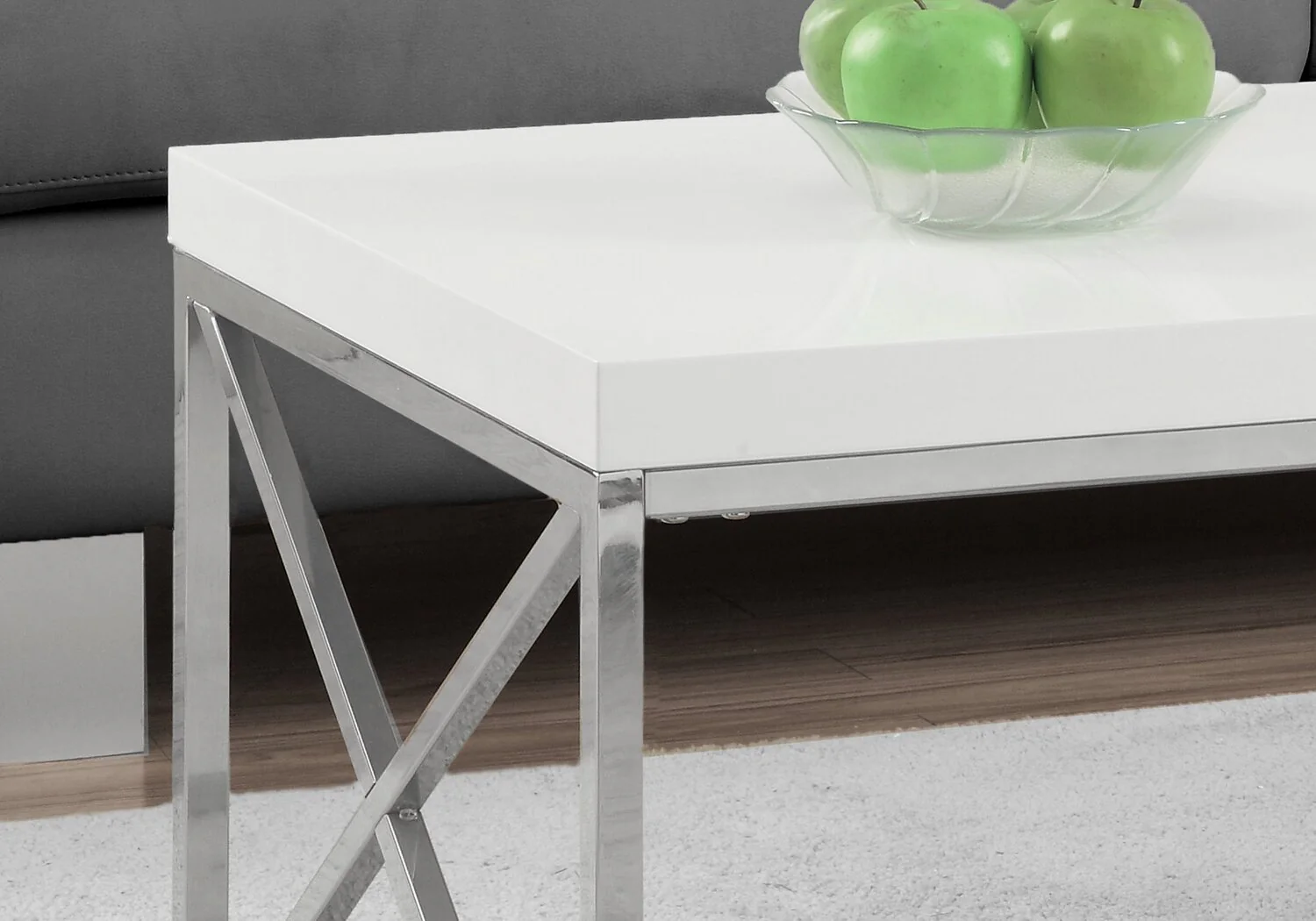 Harper 44" Modern Coffee Table - White with Chrome Metal Base