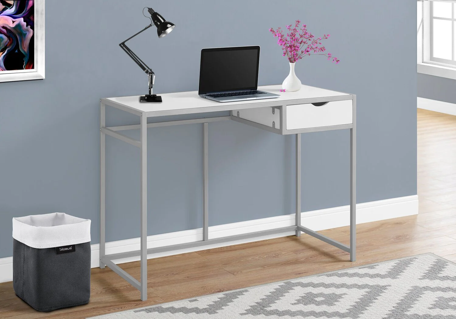1695-everly-42-25-office-desk-with-drawer-white-silver-3.webp Everly 42.25" Office Desk with Drawer - White/Silver