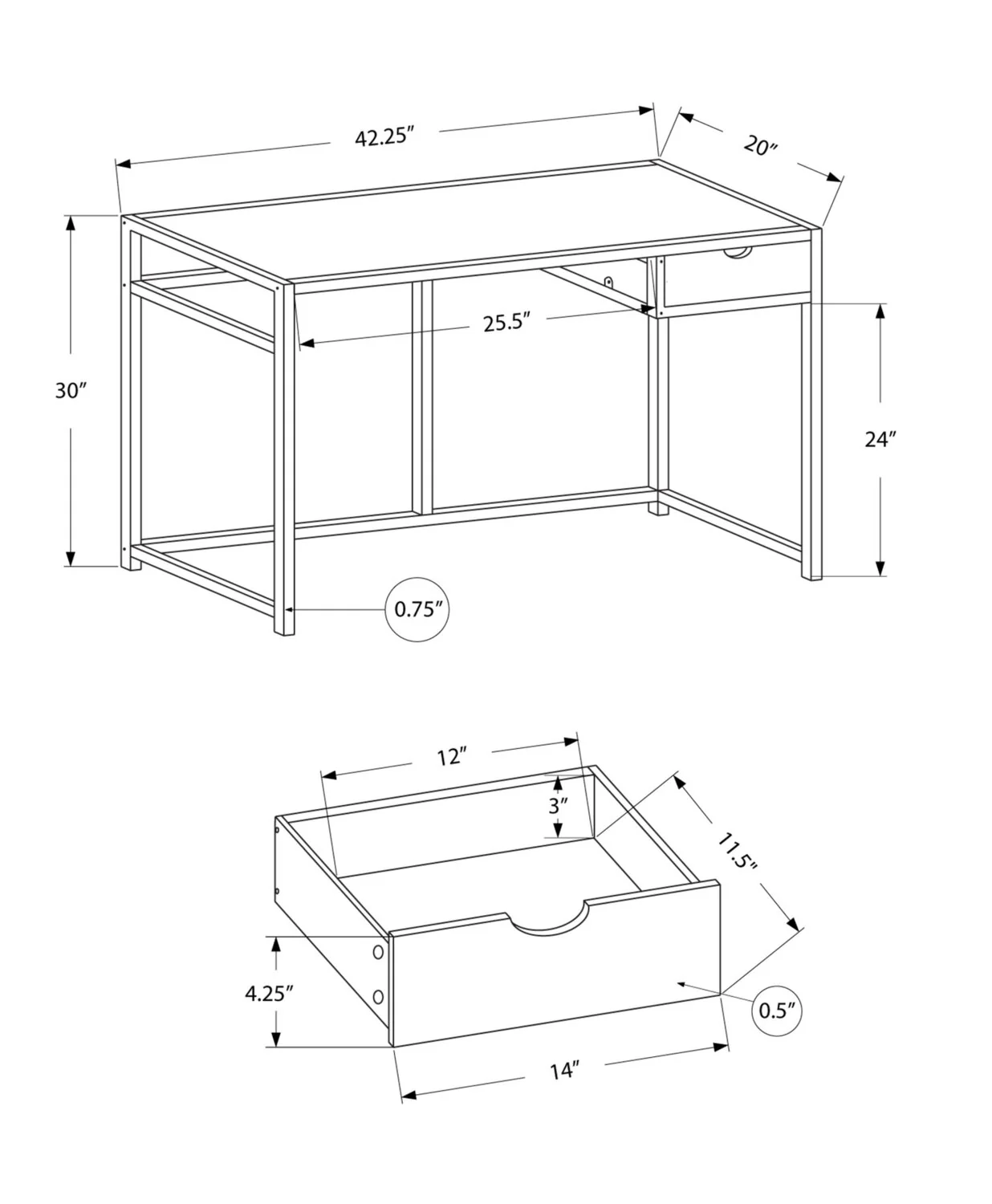 1695-everly-42-25-office-desk-with-drawer-white-silver-4.webp Everly 42.25" Office Desk with Drawer - White/Silver