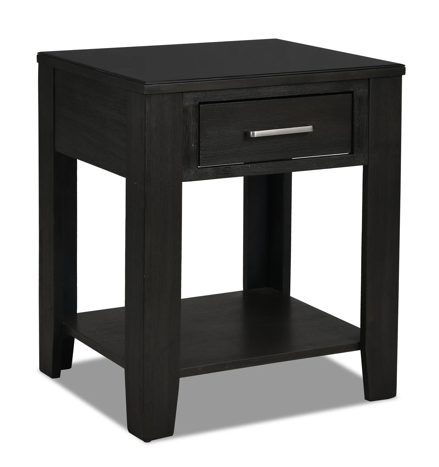 Landon 20" Modern End Table with Storage and Shelf - Dark Brown  with USB