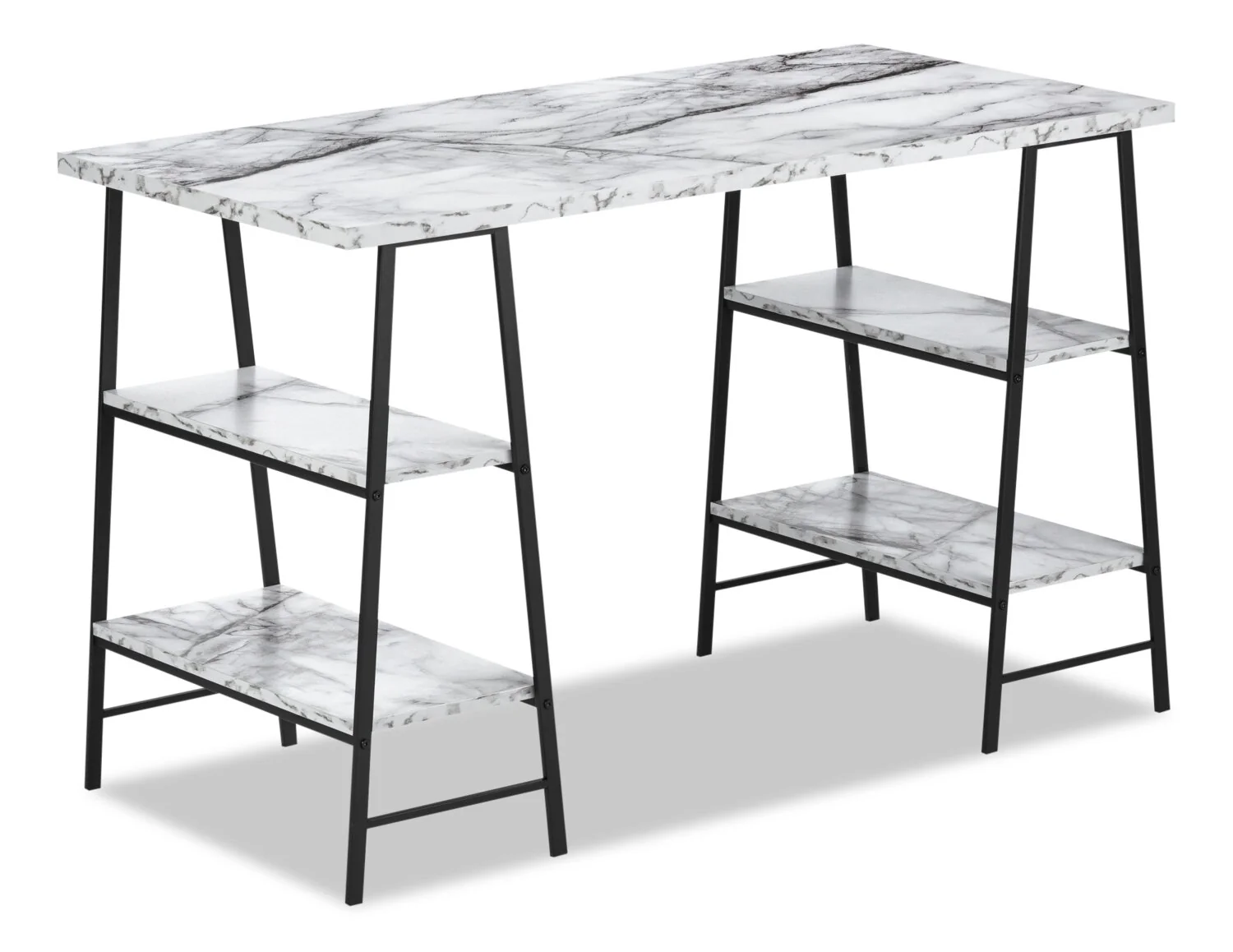 Jonnie 47.25" Office Desk with Sawhorse-style Legs - White Marble-Look