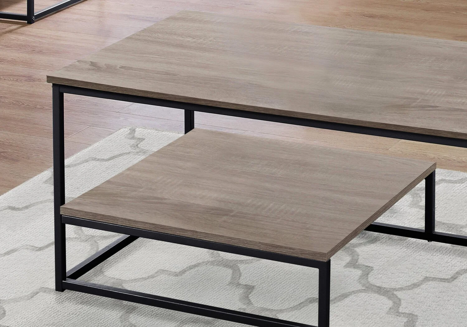 Jules 42.25" Modern 3-Pack Coffee + 2 End Tables with Shelf - Dark Taupe with Black Metal Frame