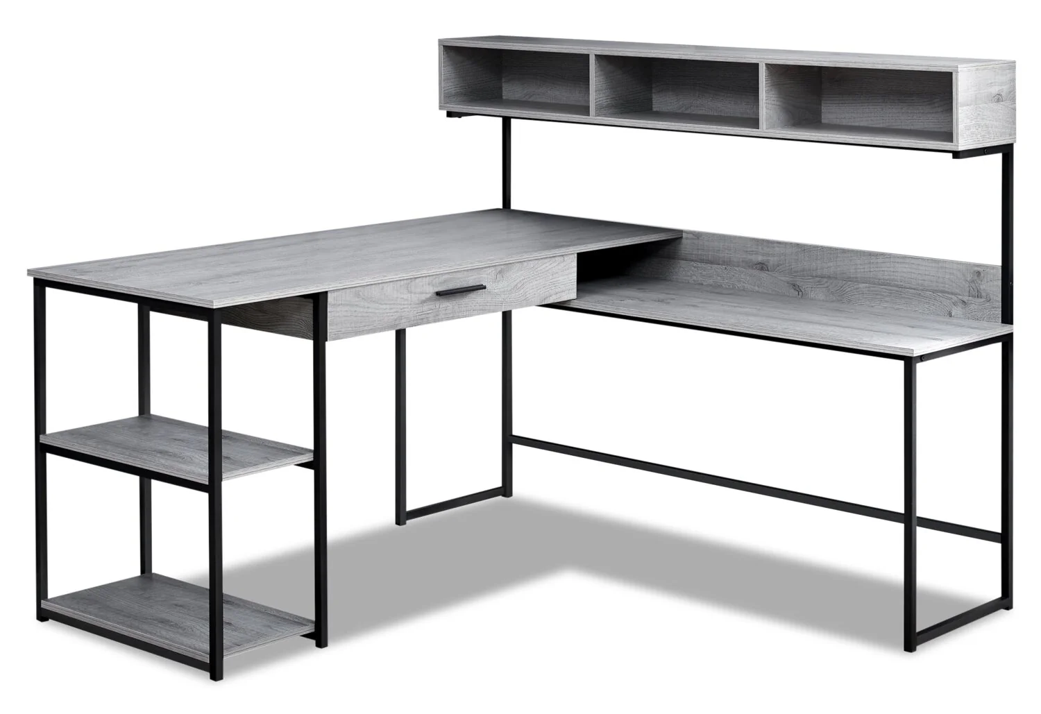 Oaklee 59" L-Shaped Corner Office Desk with Hutch - Grey