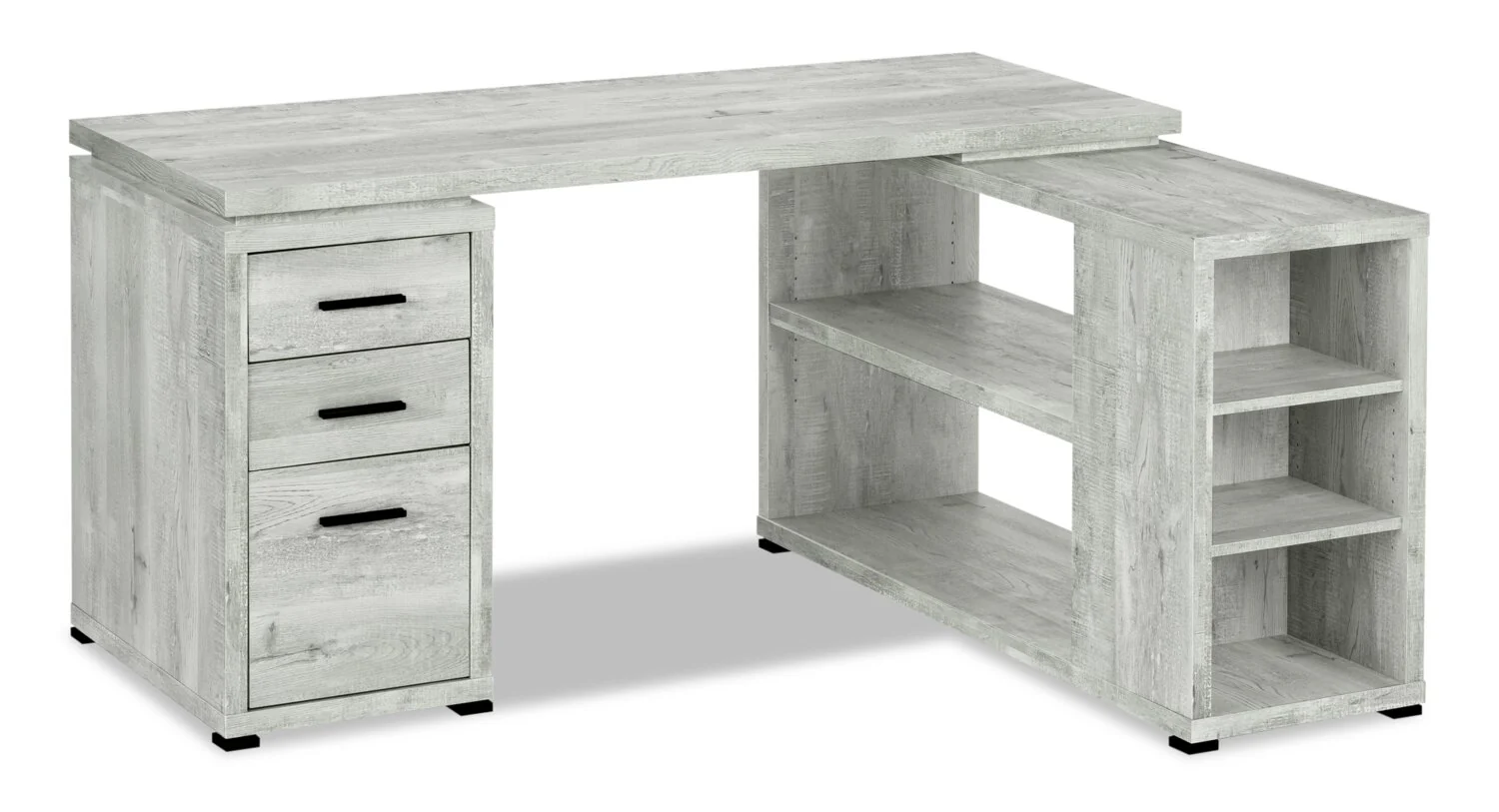 Rickey 60" L-Shaped Corner Office Desk with 3-Drawers & Shelving - Grey