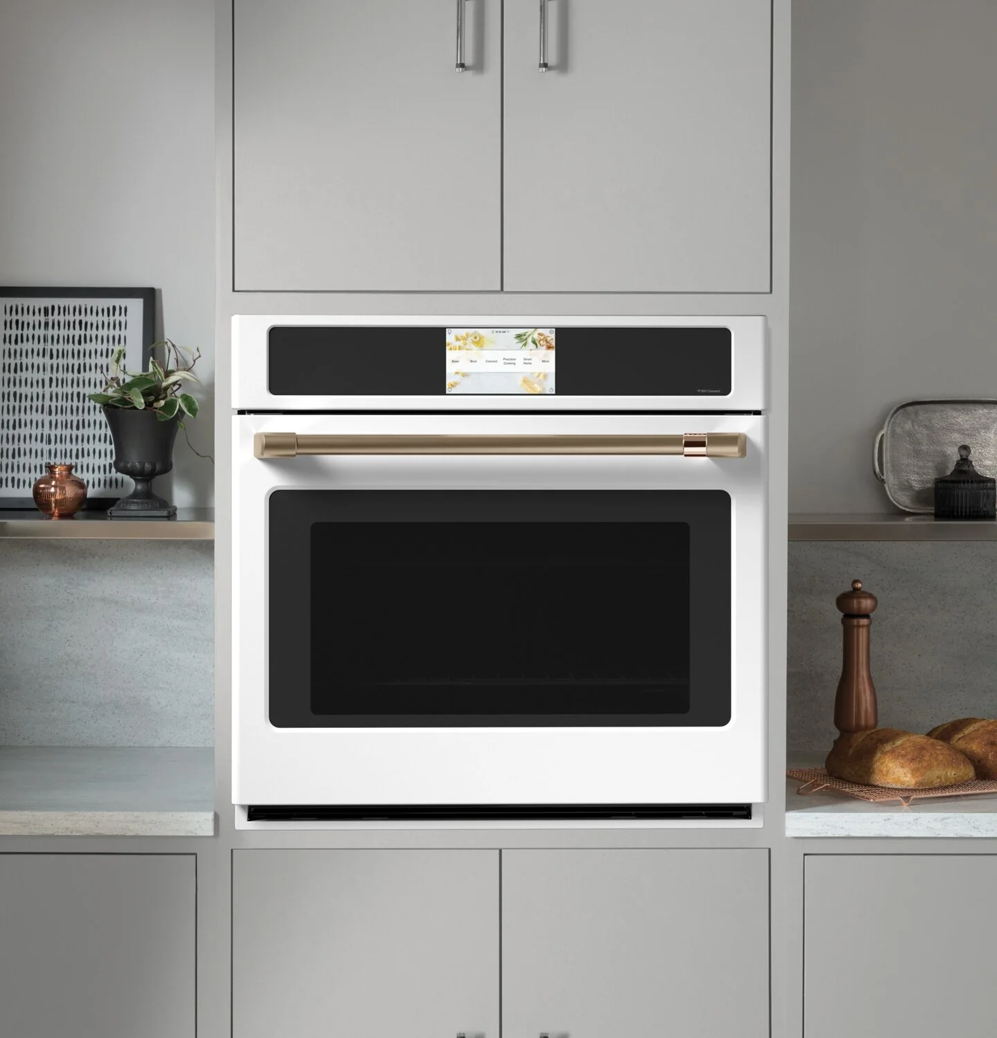 Cafe 30" 5 Cu. Ft. Electric Wall Oven with True European Convection with Self Clean Racks - Matte White - CTS90DP4NW2
