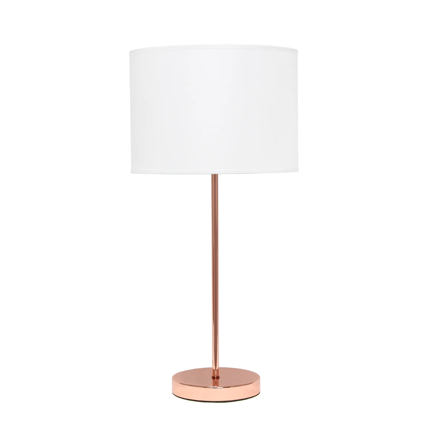 Simple Designs Rose Gold Stick Lamp with Fabric Shade, White Table Lamp