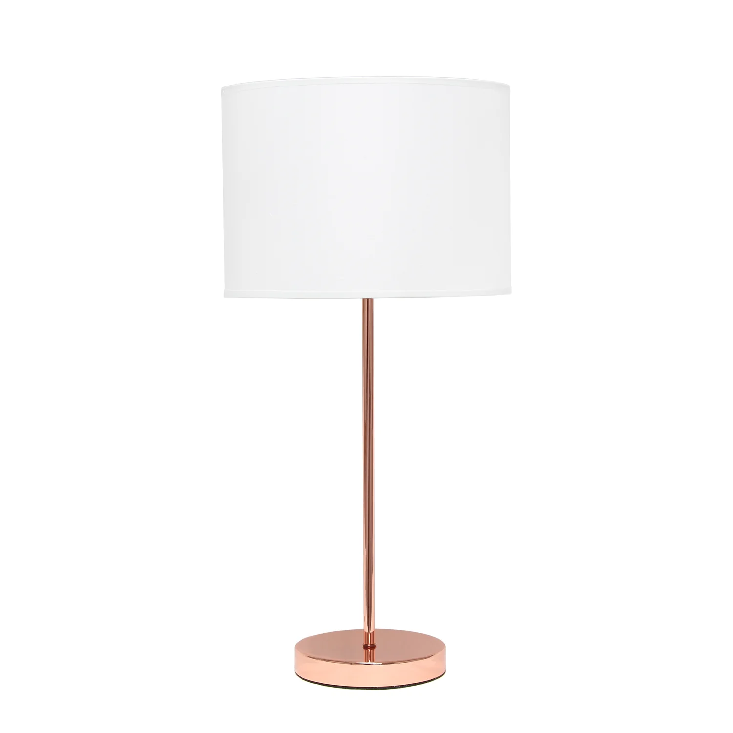 Simple Designs Rose Gold Stick Lamp with Fabric Shade, White Table Lamp