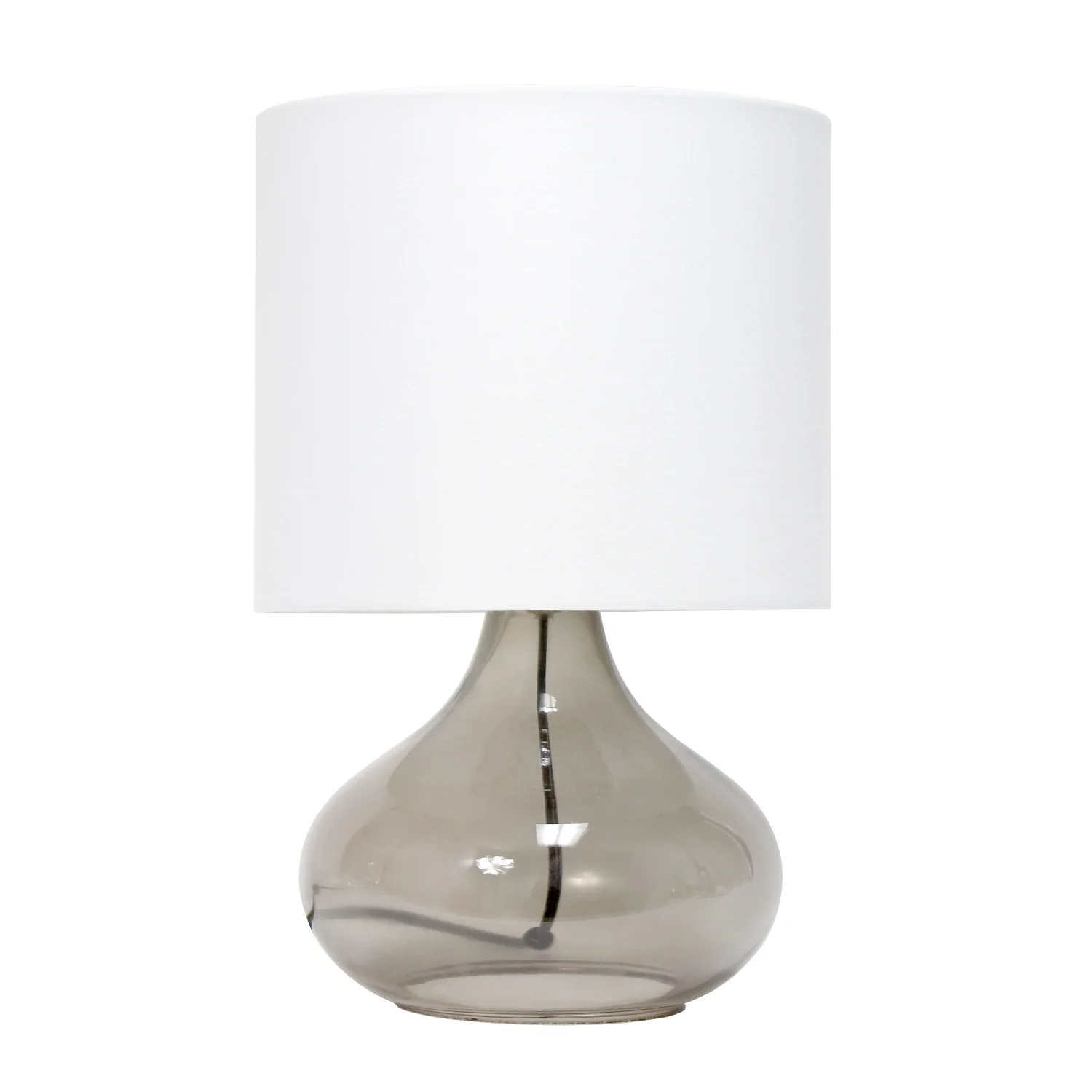 Simple Designs Glass Raindrop Table Lamp with Fabric Shade, Smoke Gray with White Shade