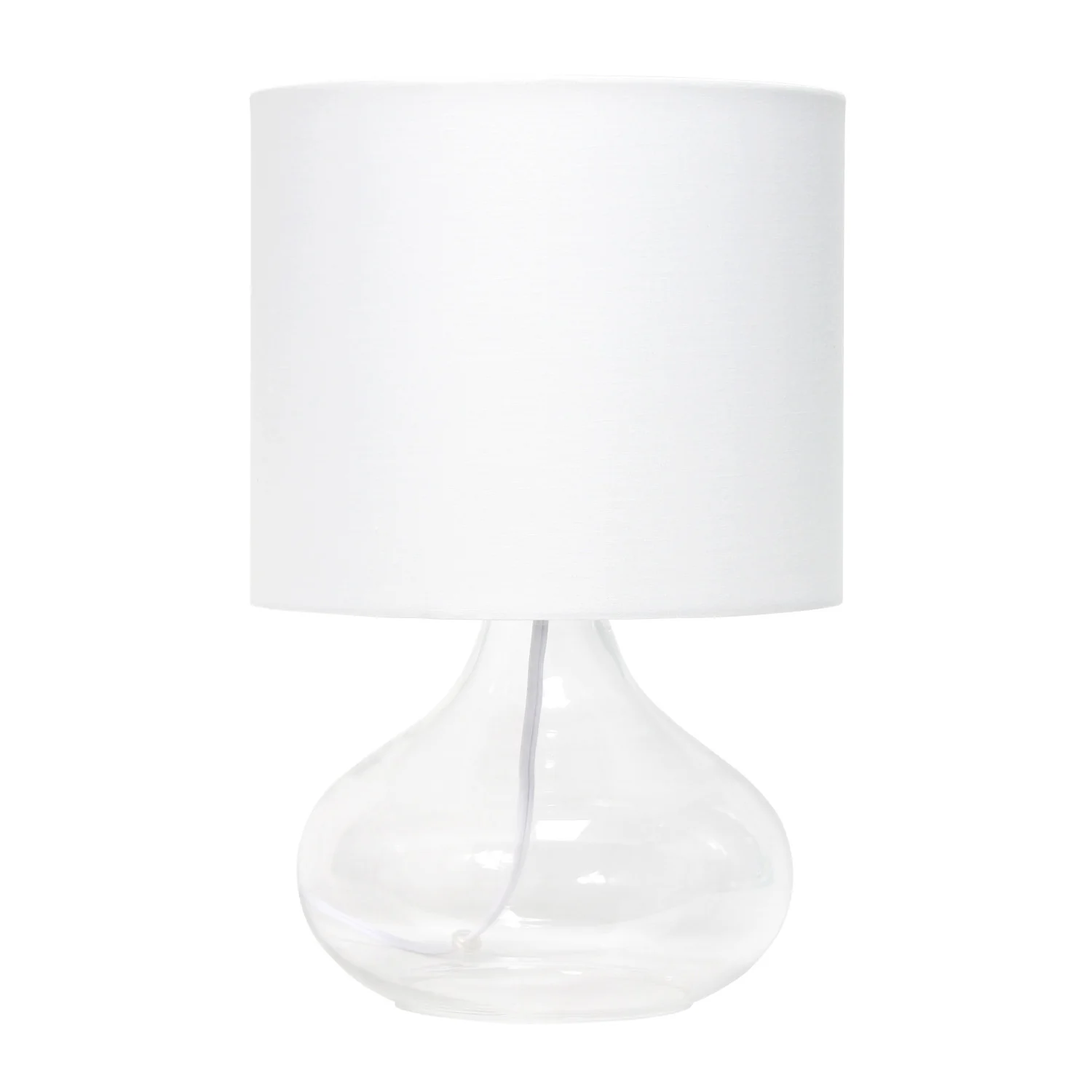 Simple Designs Glass Raindrop Table Lamp with Fabric Shade, Clear with White Shade