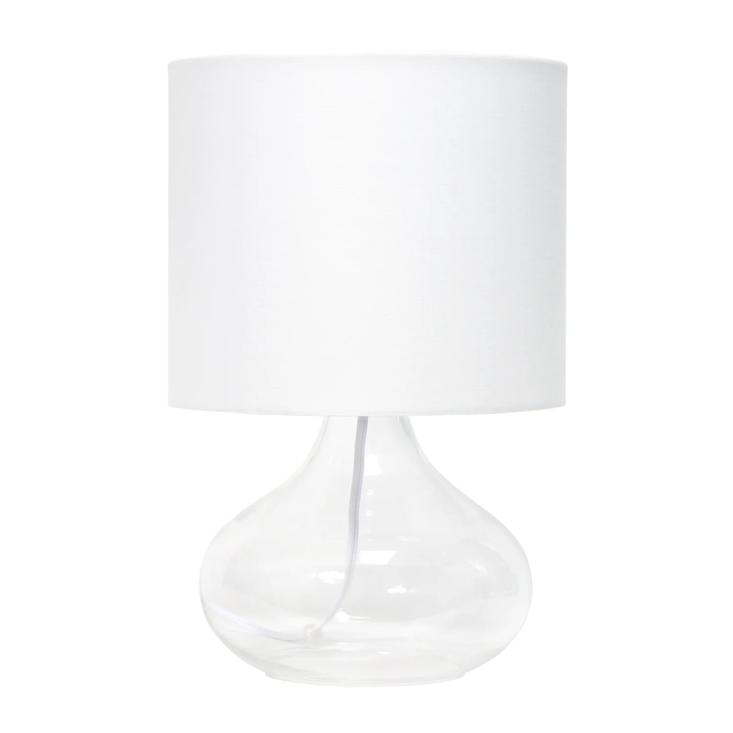 Simple Designs Glass Raindrop Table Lamp with Fabric Shade, Clear with White Shade