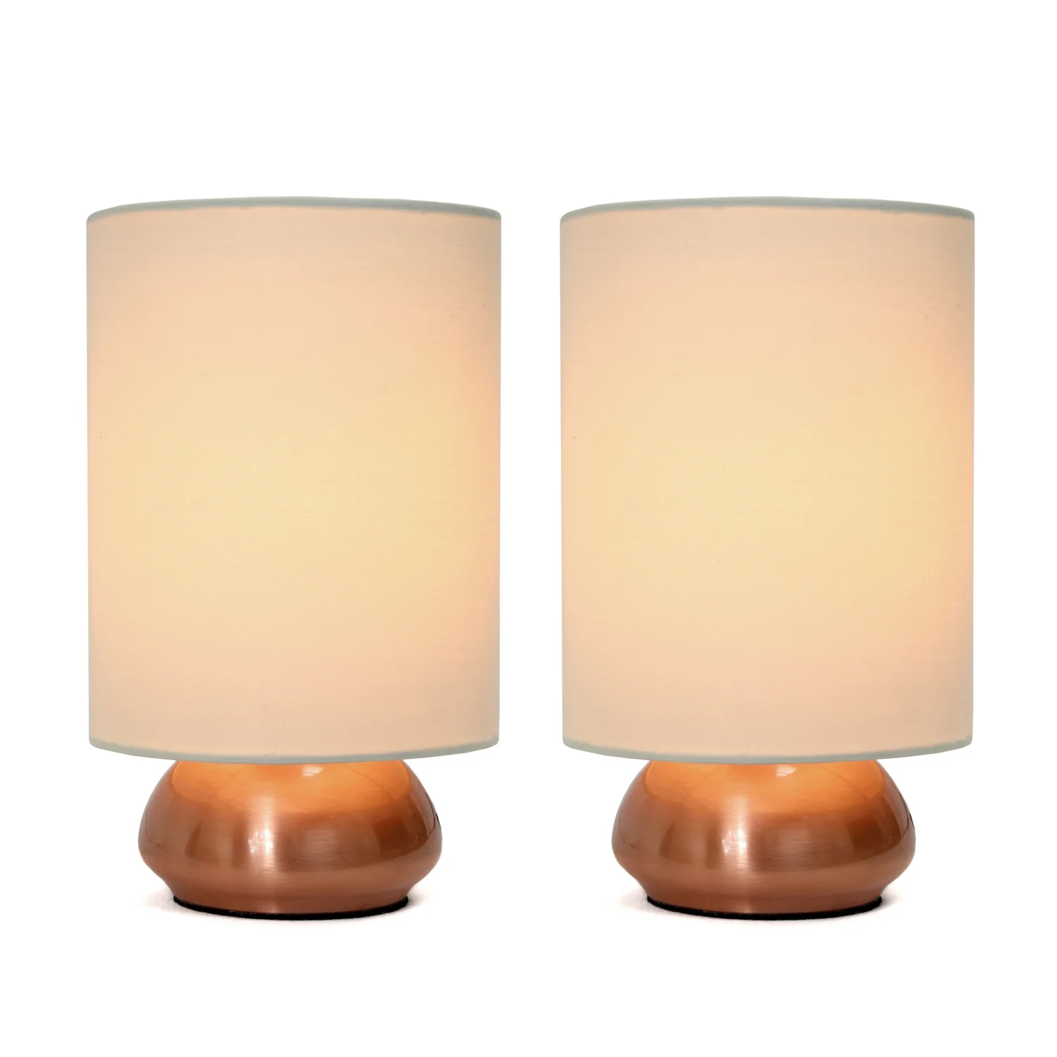 Simple Designs Gemini 2 Pack Mini Touch Lamp with Rose Gold Base And Cream Fabric Shades Lamp Set