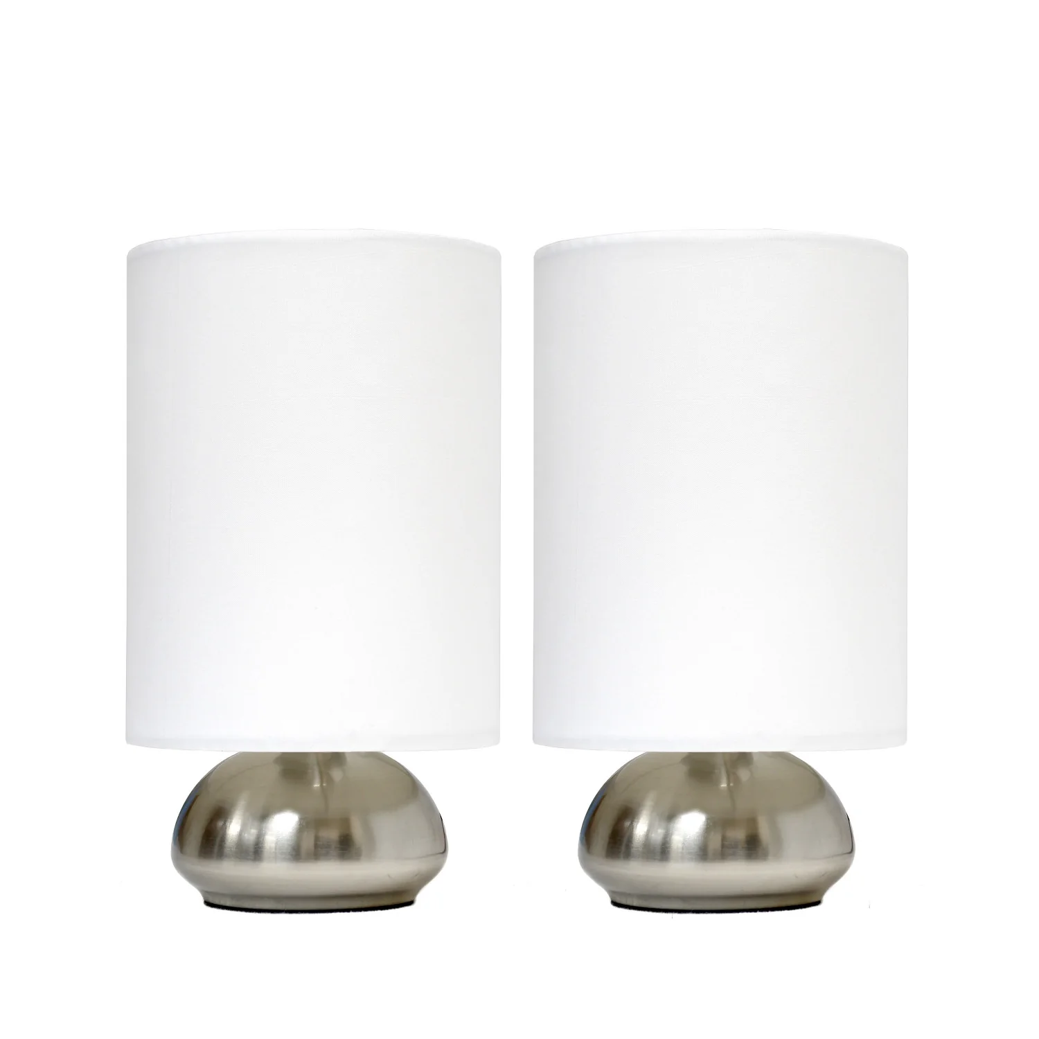 Simple Designs Gemini 2 Pack Mini Touch Lamp with Brushed Nickel Base And Ivy Fabric Shades Lamp Set