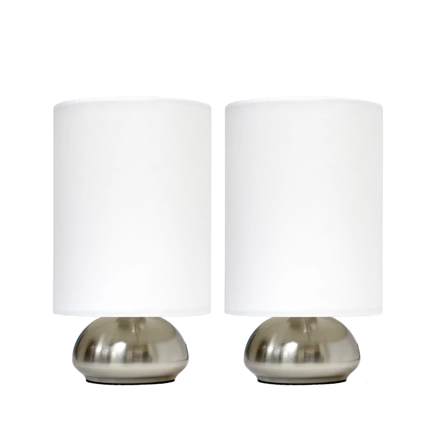 Simple Designs Gemini 2 Pack Mini Touch Lamp with Brushed Nickel Base And Ivy Fabric Shades Lamp Set