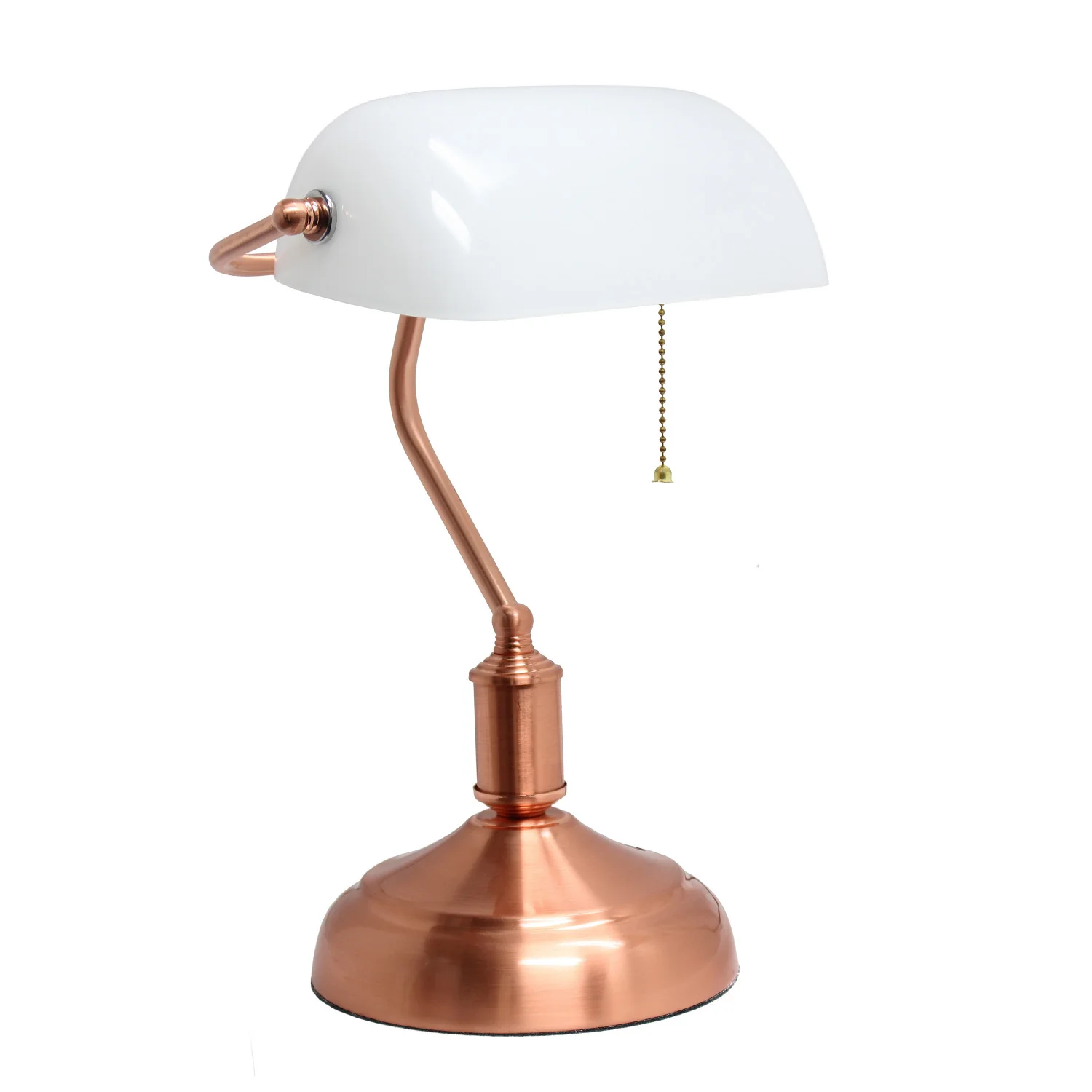Simple Designs Executive Banker's Desk/Task Lamp with White Glass Shade, Rose Gold