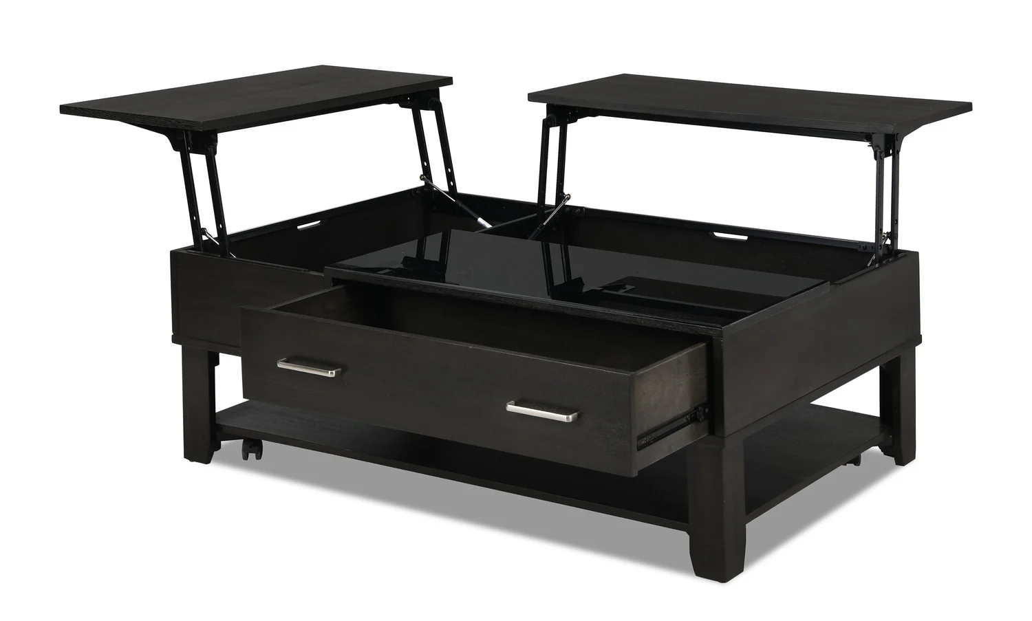 Landon 48" Modern Lift Top Coffee Table With Storage, Shelf and Casters - Dark Brown
