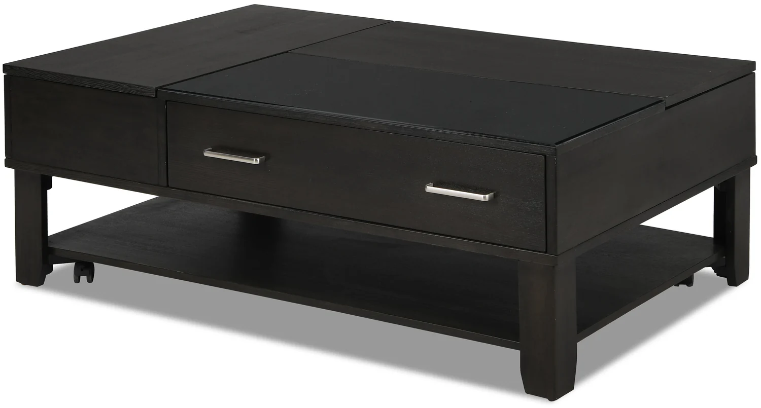 Landon 48" Modern Lift Top Coffee Table With Storage, Shelf and Casters - Dark Brown