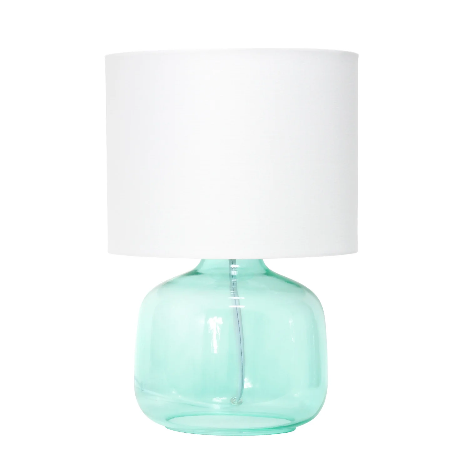 Simple Designs  Glass Table Lamp with Fabric Shade, Aqua with White Shade