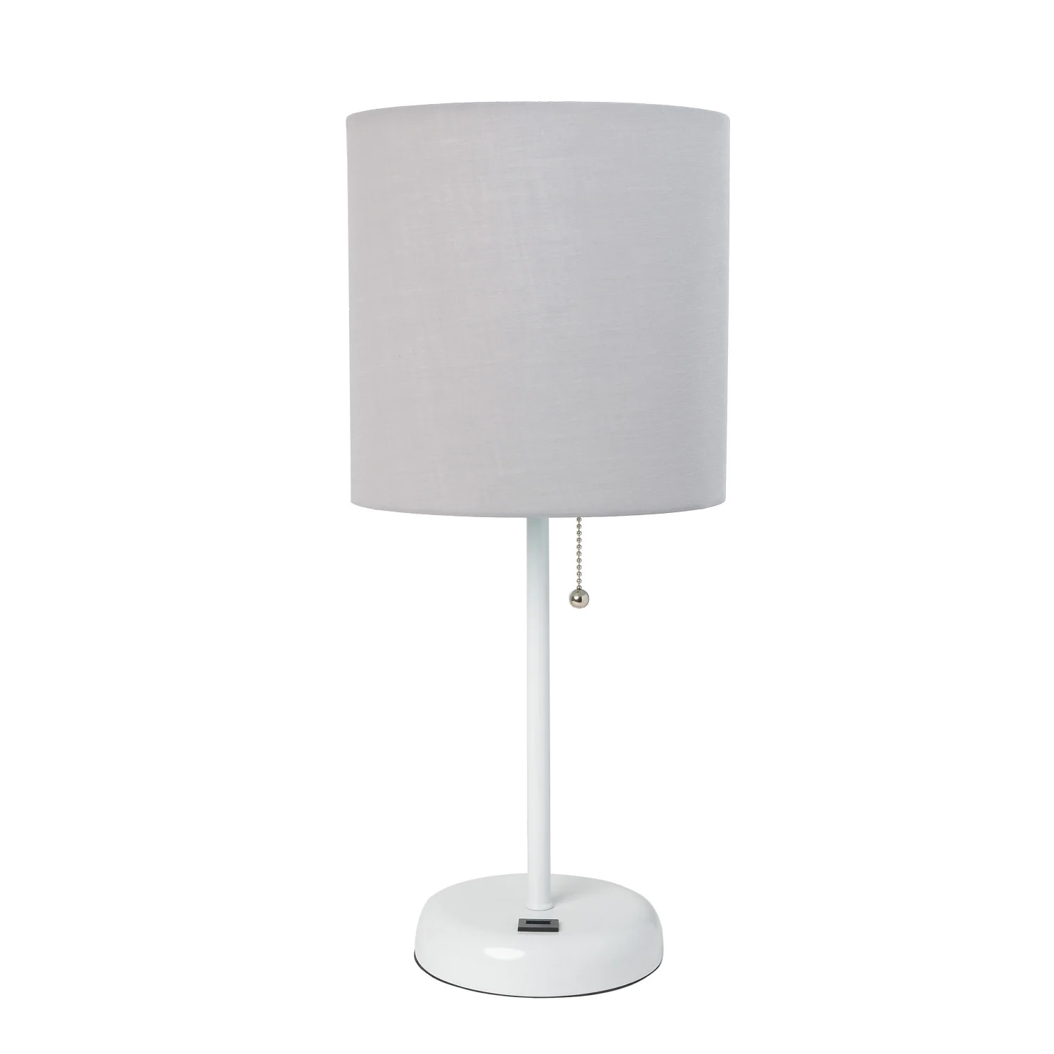 Limelights White Stick Lamp with Usb Charging Port And Fabric Shade, Gray Table Lamp