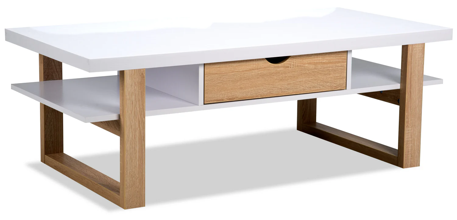 Izaac 47.25" Modern Coffee Table with Storage and Shelf - White and Brown