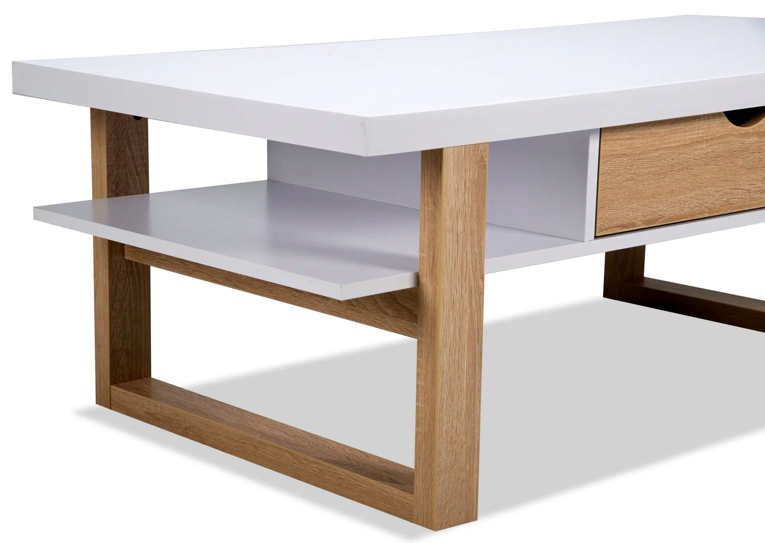 Izaac 47.25" Modern Coffee Table with Storage and Shelf - White and Brown