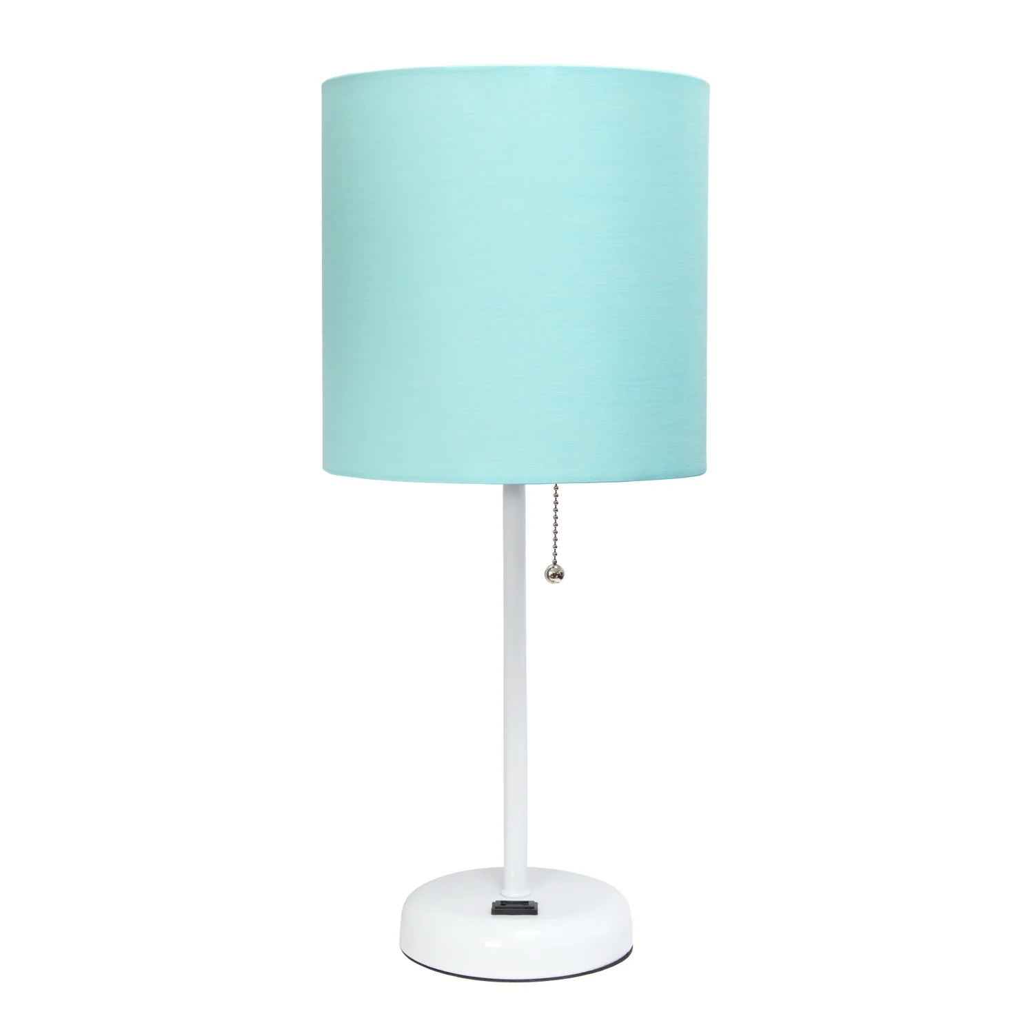 Limelights White Stick Lamp with Charging Outlet And Fabric Shade, Aqua  Table Lamp