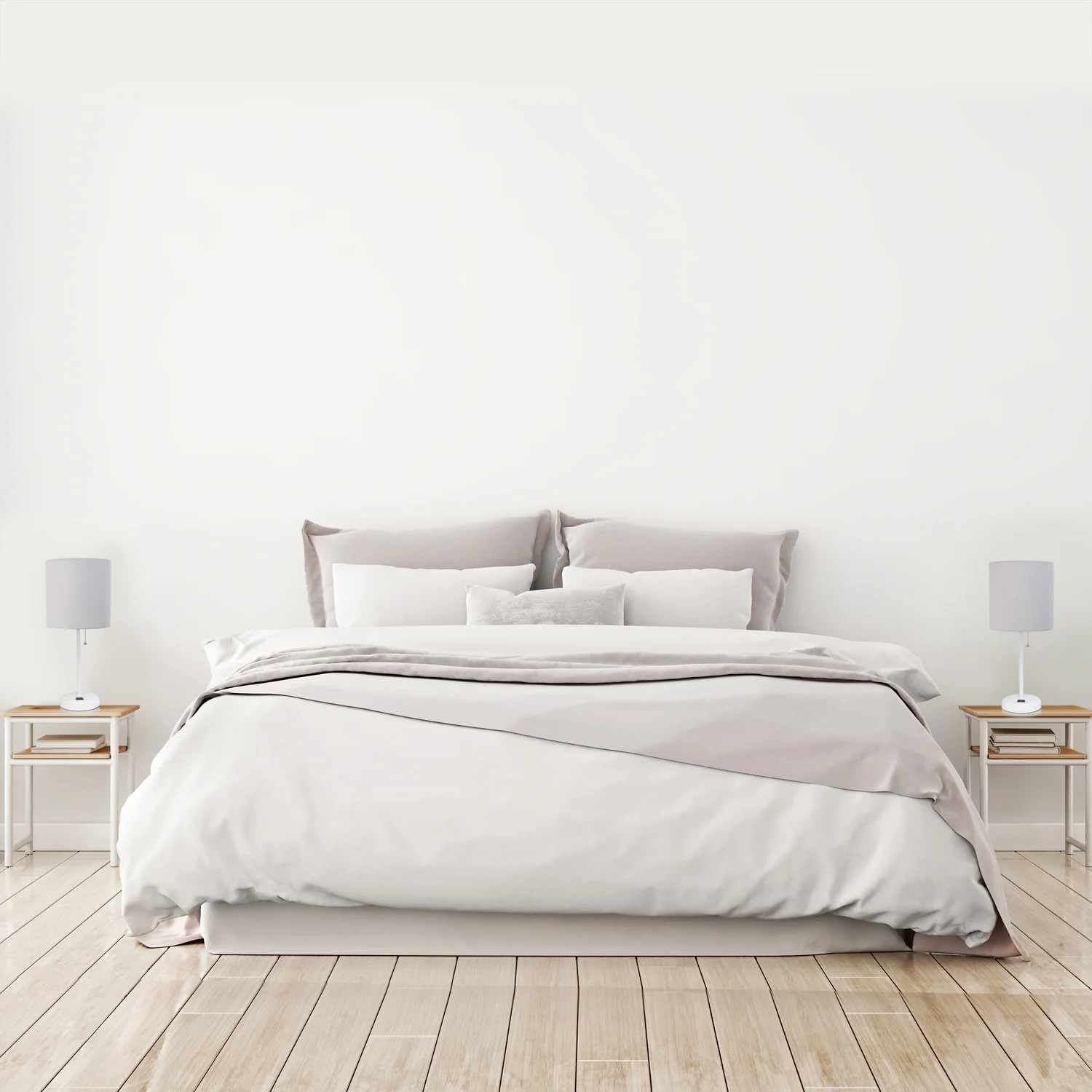 Limelights White Stick Lamp with Charging Outlet And Fabric Shade 2 Pack Set, Gray Lamp Set