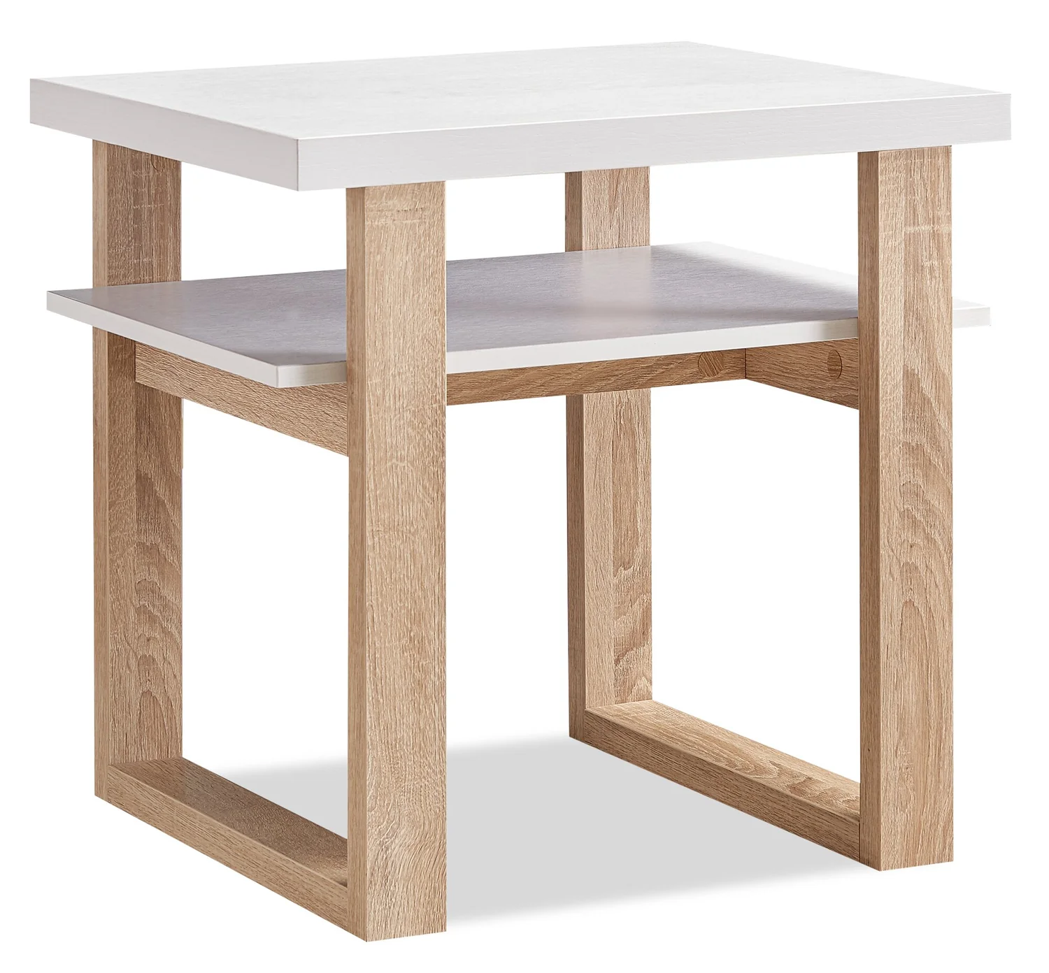 Izaac 22" Modern End Table with Shelf - White and Brown