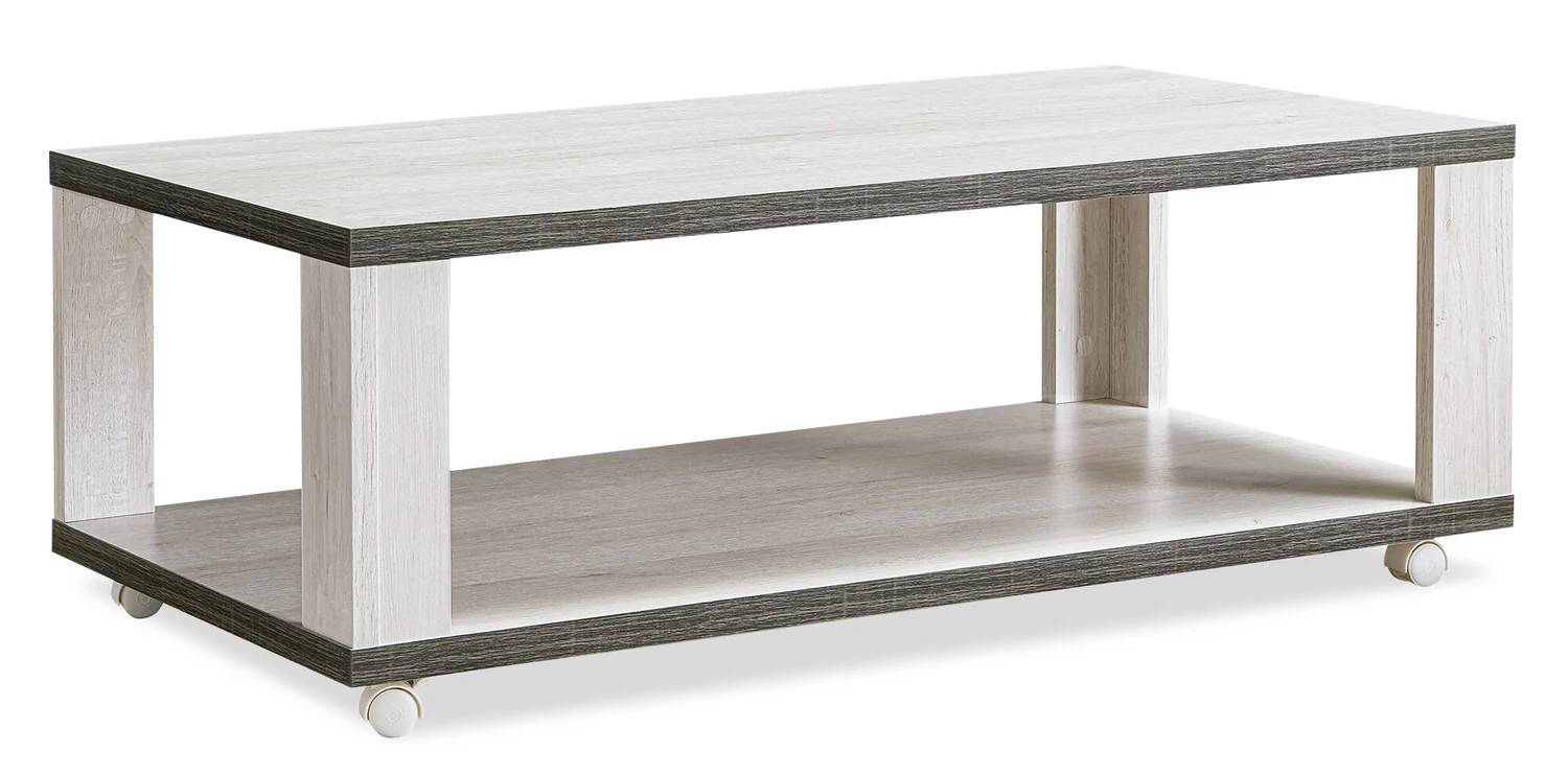 Flynn 47.25" Modern Coffee Table with Shelf and Casters - White and Grey