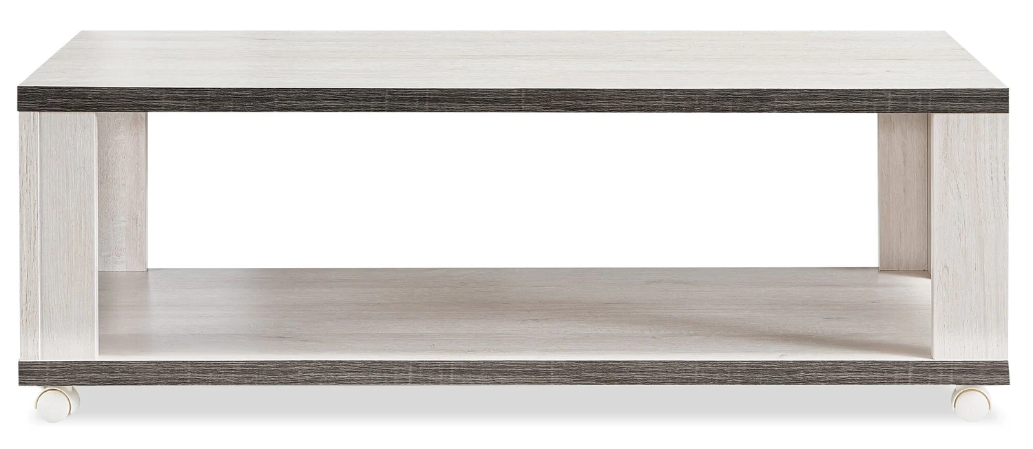 Flynn 47.25" Modern Coffee Table with Shelf and Casters - White and Grey