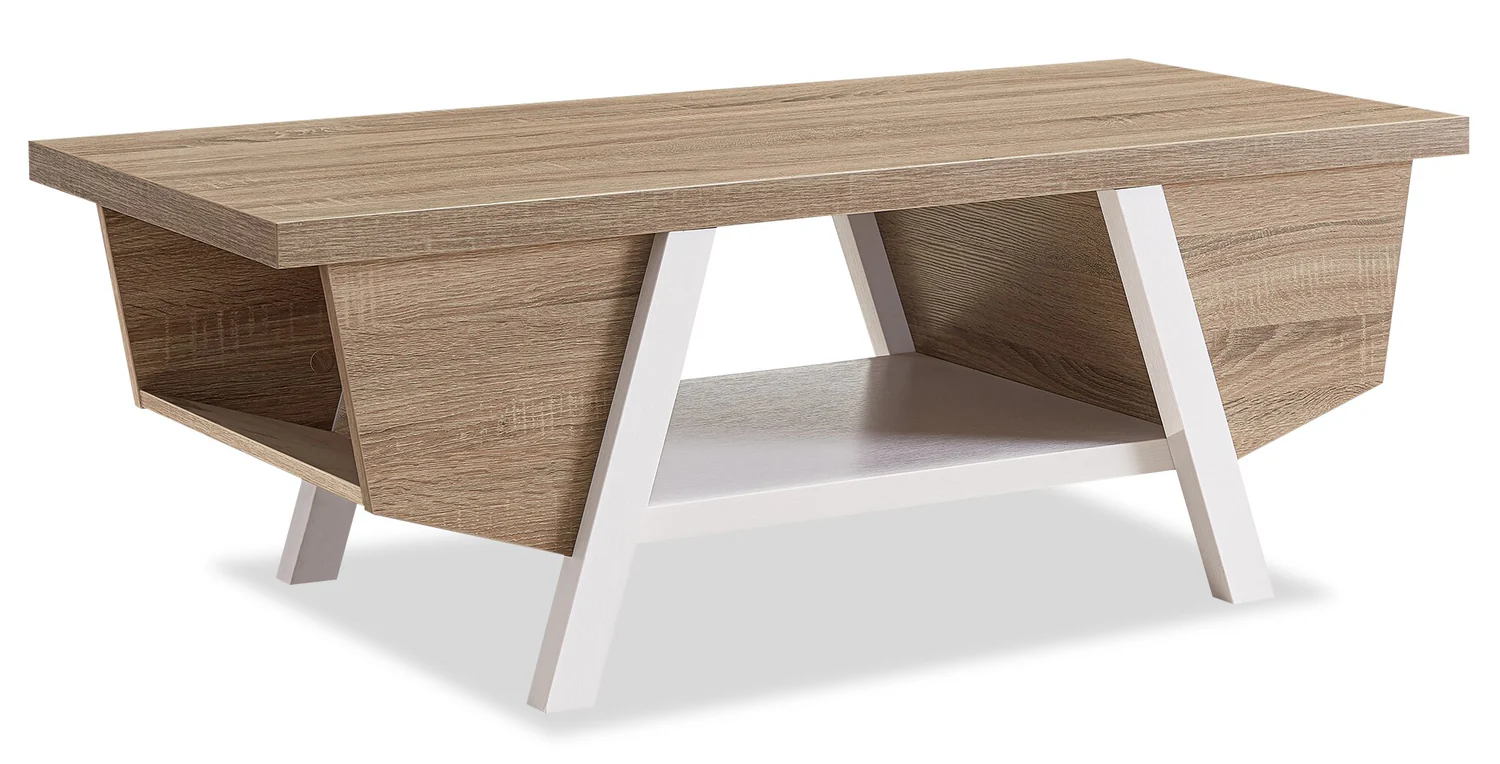 Malik 47.25" Modern Coffee Table with Storage and Shelf - White and Light Brown