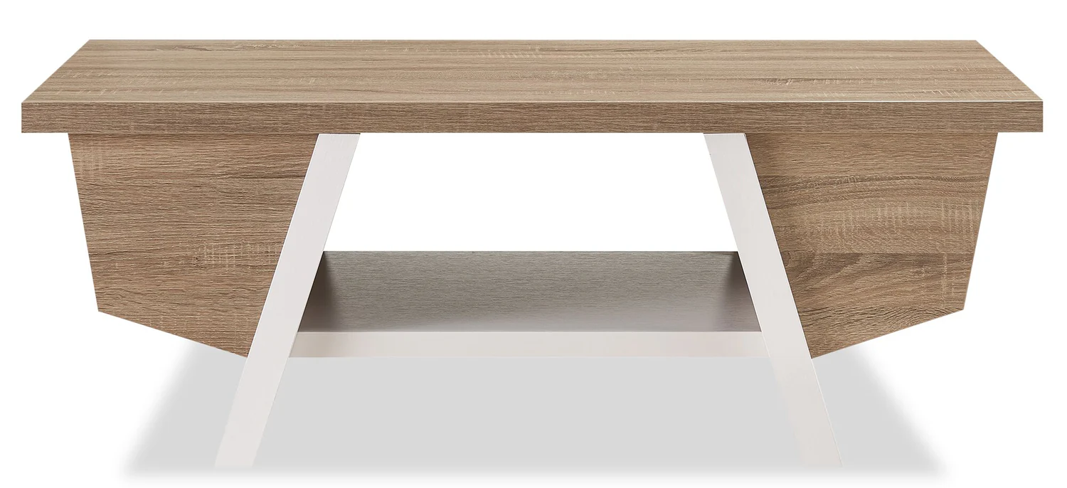 Malik 47.25" Modern Coffee Table with Storage and Shelf - White and Light Brown