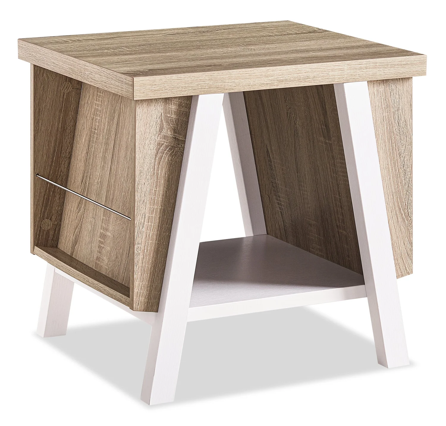 Malik 22" Modern End Table with Storage and Shelf - White and Light Brown