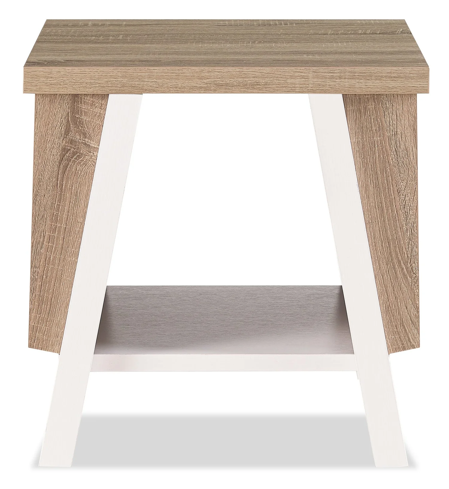 Malik 22" Modern End Table with Storage and Shelf - White and Light Brown