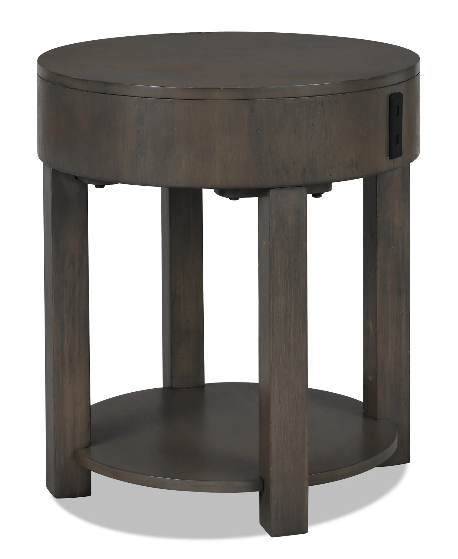 Elroy 20" Rustic Round End Table with Storage and Shelf - Brown and Grey Wood