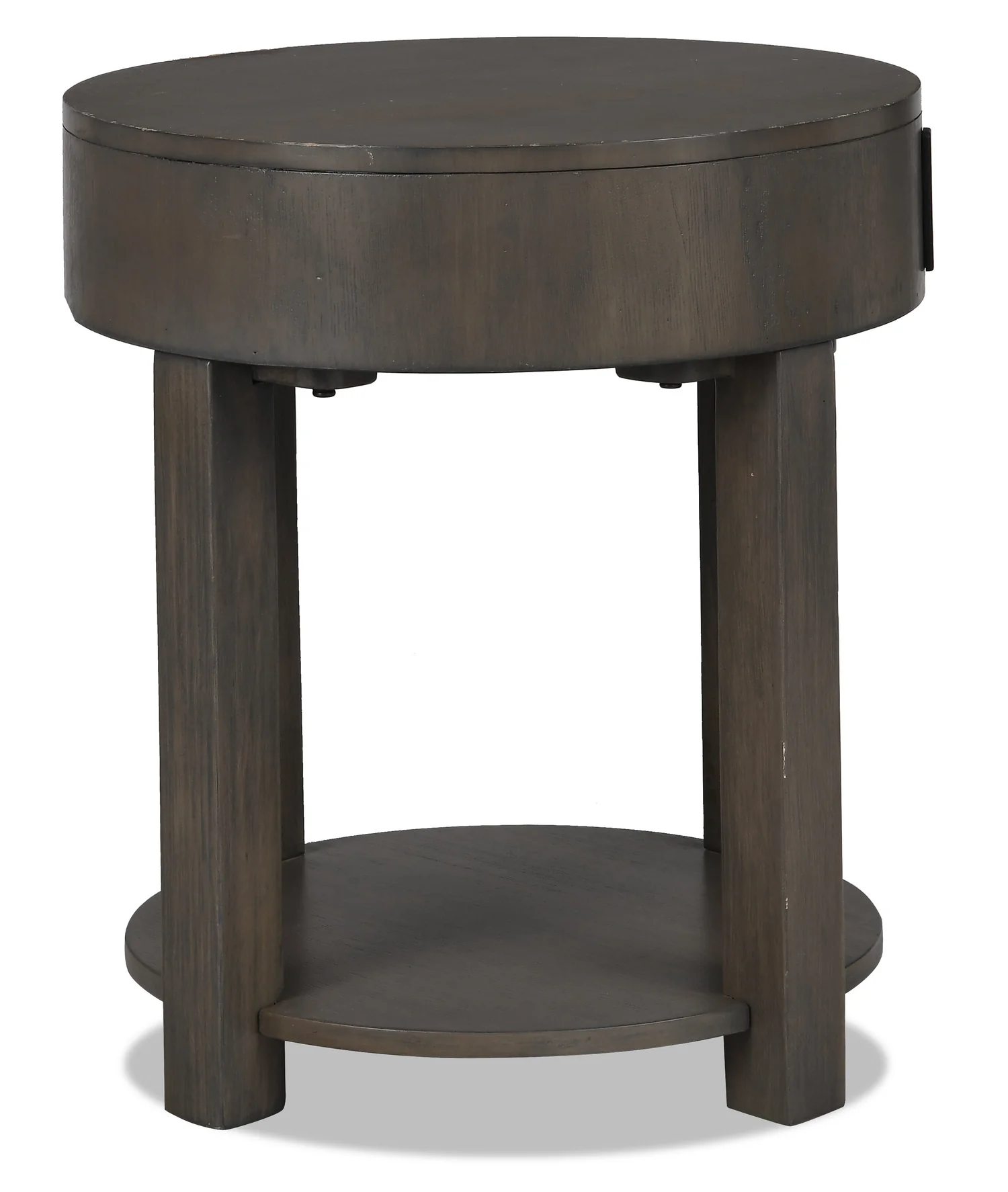 Elroy 20" Rustic Round End Table with Storage and Shelf - Brown and Grey Wood