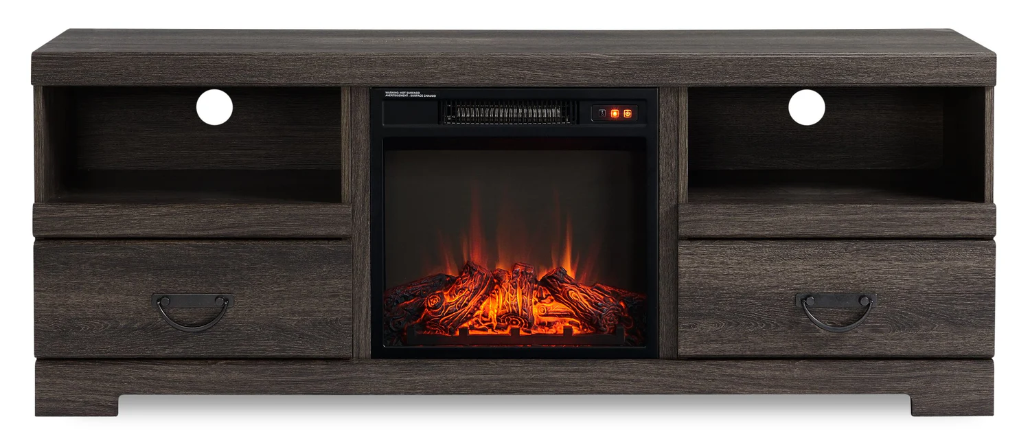 Asher 60" Rustic Electric Fireplace TV Stand with Storage & Cable Management for TVs up to 65"- Brown Oak