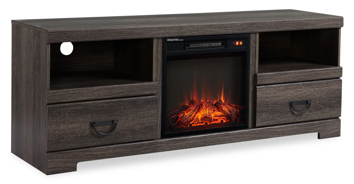 Asher 60" Rustic Electric Fireplace TV Stand with Storage & Cable Management for TVs up to 65"- Brown Oak