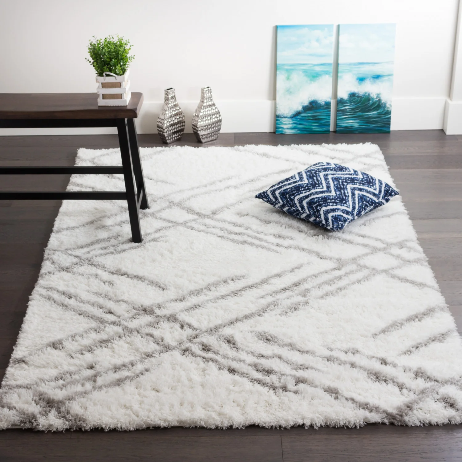 Ker White Lines 3x5 Area Rug