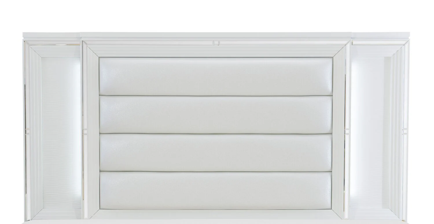 Max Panel Headboard, LED, Vegan Leather, Glam, White - King Size