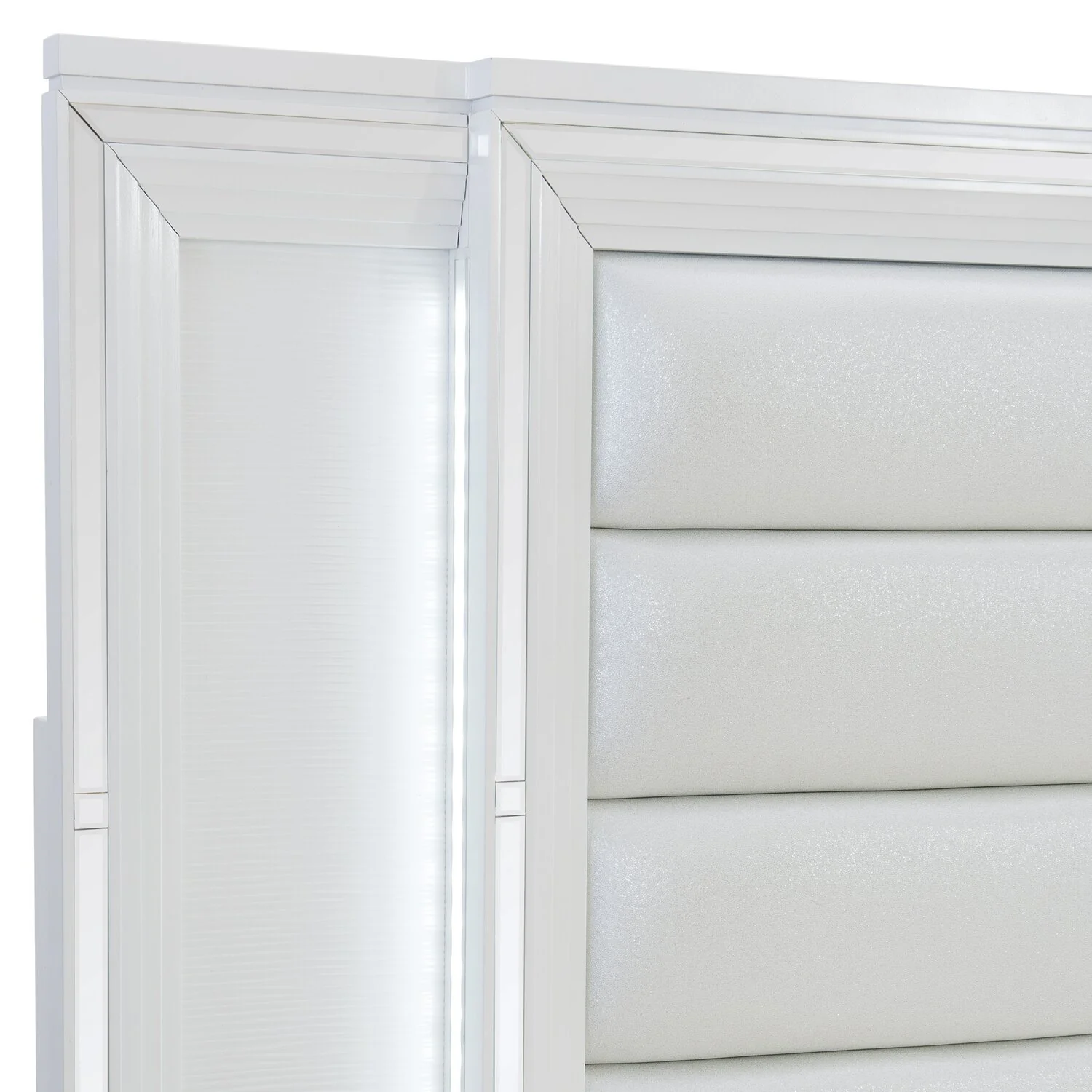Max 6pc Bedroom Set with Storage Bed, Dresser, Mirror & Nightstand, LED, Glam, White - Queen Size
